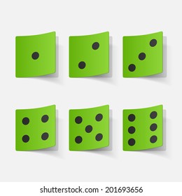 Realistic paper sticker: dice. Isolated illustration icon