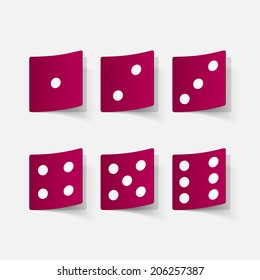 Realistic paper sticker: dice. Isolated illustration icon