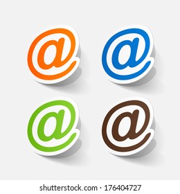 Realistic paper sticker: e mail sign. Isolated illustration icon