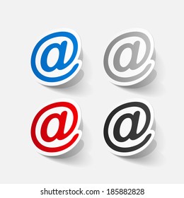 Realistic paper sticker: e mail sign. Isolated illustration icon