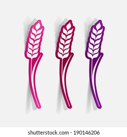 Realistic paper sticker: Ears of wheat. Isolated illustration icon