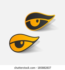 Realistic paper sticker: eye. Isolated illustration icon