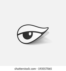 Realistic paper sticker: eye. Isolated illustration icon