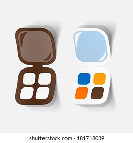 Realistic paper sticker: Eye Shadow. Isolated illustration icon