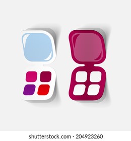 Realistic paper sticker: Eye Shadow. Isolated illustration icon