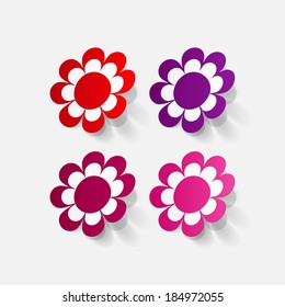 Realistic paper sticker: flowers. 