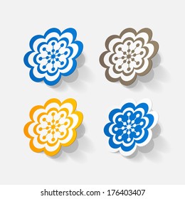 Realistic paper sticker: flowers. Isolated illustration icon