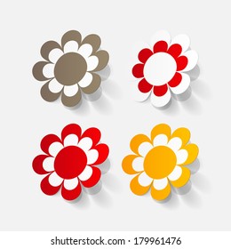 Realistic paper sticker: flowers. Isolated illustration icon