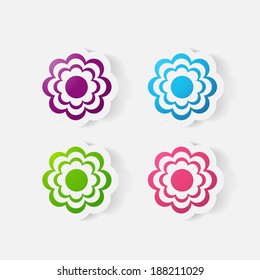 Realistic paper sticker: flowers. Isolated illustration icon