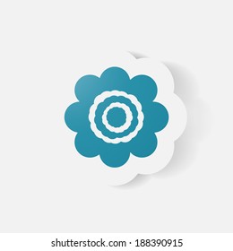 Realistic paper sticker: flowers. Isolated illustration icon