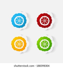 Realistic paper sticker: flowers. Isolated illustration icon