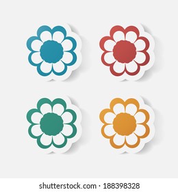 Realistic paper sticker: flowers. Isolated illustration icon