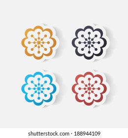 Realistic paper sticker: flowers. Isolated illustration icon