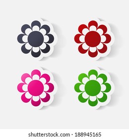 Realistic paper sticker: flowers. Isolated illustration icon