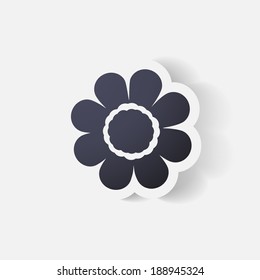 Realistic paper sticker: flowers. Isolated illustration icon
