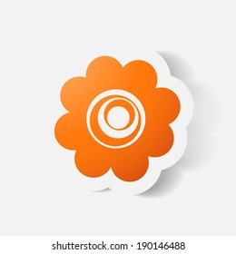 Realistic paper sticker: flowers. Isolated illustration icon