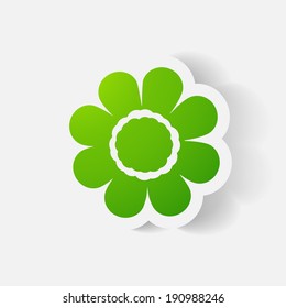 Realistic paper sticker: flowers. Isolated illustration icon