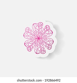Realistic paper sticker: flowers. Isolated illustration icon