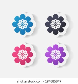 Realistic paper sticker: flowers. Isolated illustration icon