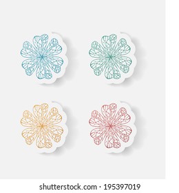 Realistic paper sticker: flowers. Isolated illustration icon