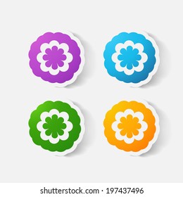 Realistic paper sticker: flowers. Isolated illustration icon