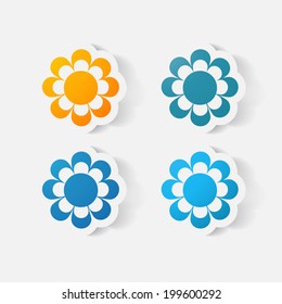 Realistic paper sticker: flowers. Isolated illustration icon