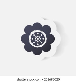 Realistic paper sticker: flowers. Isolated illustration icon