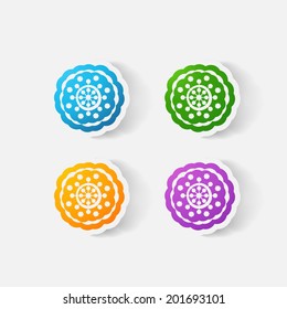 Realistic paper sticker: flowers. Isolated illustration icon