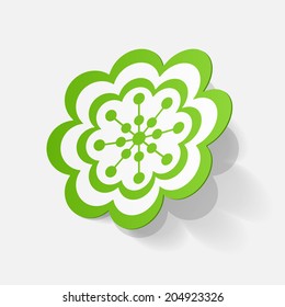Realistic paper sticker: flowers. Isolated illustration icon