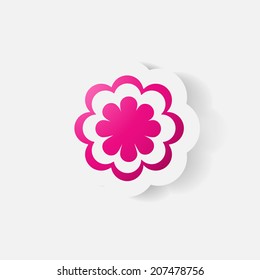 Realistic paper sticker: flowers. Isolated illustration icon