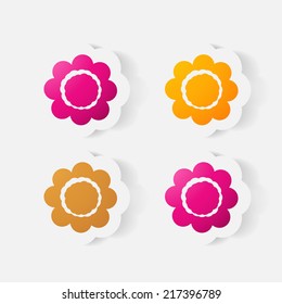 Realistic paper sticker: flowers. Isolated illustration icon