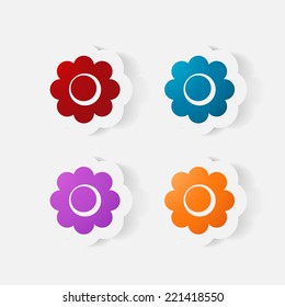 Realistic paper sticker: flowers. Isolated illustration icon