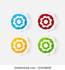 Realistic paper sticker: flowers. Isolated illustration icon