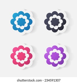 Realistic paper sticker: flowers. Isolated illustration icon