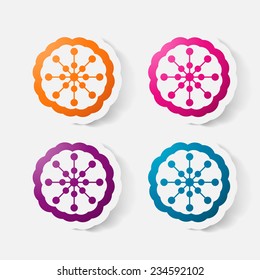 Realistic paper sticker: flowers. Isolated illustration icon