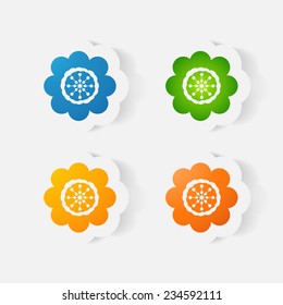 Realistic paper sticker: flowers. Isolated illustration icon