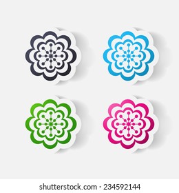Realistic paper sticker: flowers. Isolated illustration icon