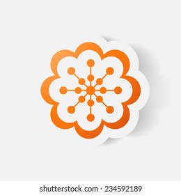 Realistic paper sticker: flowers. Isolated illustration icon