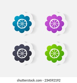 Realistic paper sticker: flowers. Isolated illustration icon
