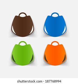 Realistic paper sticker: handbag. Isolated illustration icon