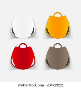 Realistic paper sticker: handbag. Isolated illustration icon