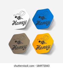 Realistic paper sticker: honey. 