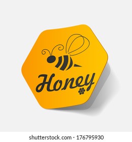 Realistic Paper Sticker: Honey. Isolated Illustration Icon