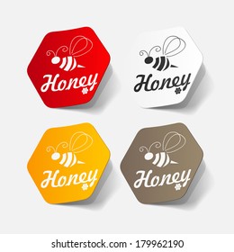 Realistic paper sticker: honey. Isolated illustration icon