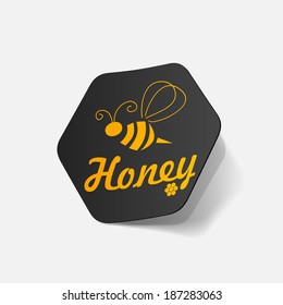 Realistic paper sticker: honey. Isolated illustration icon