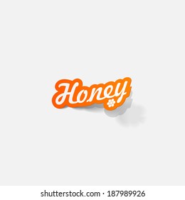 Realistic paper sticker: honey. Isolated illustration icon