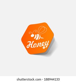 Realistic paper sticker: honey. Isolated illustration icon
