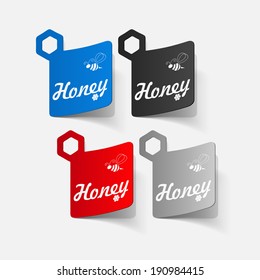 Realistic paper sticker: honey. Isolated illustration icon