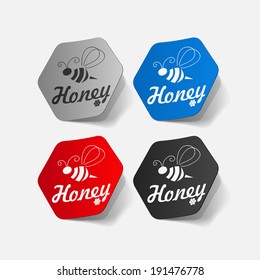 Realistic paper sticker: honey. Isolated illustration icon