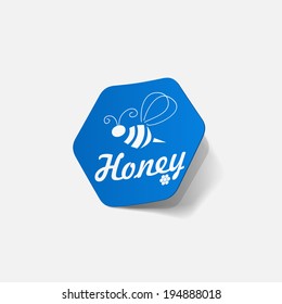 Realistic paper sticker: honey. Isolated illustration icon